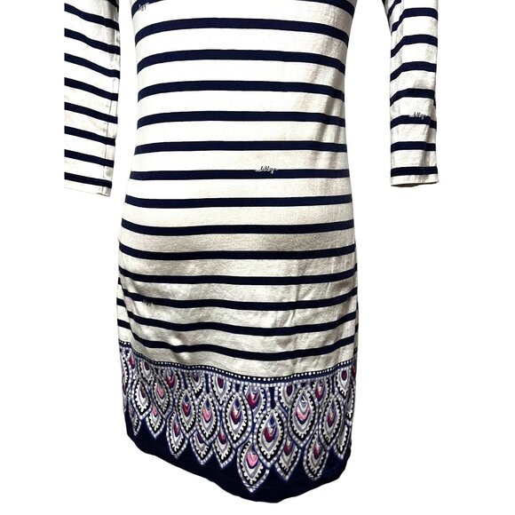 Lilly Pulitzer Striped Mini Cotton Sun Dress Sz Small Navy Blue & White 3/4 Slee - Picture 4 of 14